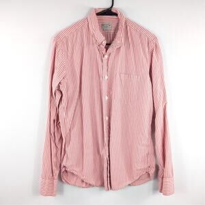 J.Crew M Striped Button Down Shirt Pink White Cotton Long Sleeve Quality Woven
